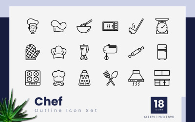 Chef Outline Black Icon Bundle