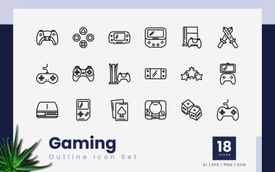 Gaming Outline svart ikonuppsättning
