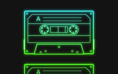 Neon retro audio green cassette tape, a vector illustration set