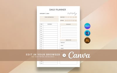 Druckbare Canva-Vorlage für einen Tages- und Stundenplaner