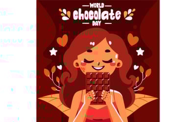 Journée mondiale du chocolat avec une femme mangeant du chocolat Illustration