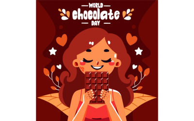 Wereldchocoladedag met vrouw die chocolade eet Illustratie