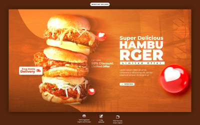 Köstliche Burger und Speisekarte Social Media Web Banner Vorlage