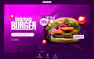 Lezzetli Burger Ve Yiyecek Sosyal Medya Web Banner Şablonu
