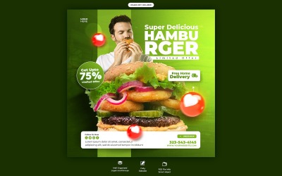 Pyszny burger i menu żywności Szablon mediów społecznościowych