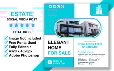 Clean and Professional Real Estate Social Media Post PSD Template for Home Sale and Rental Ads