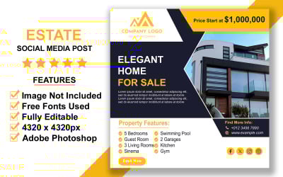 Real Estate Instagram and Facebook Post Template PSD for Promoting Houses, Plots, and Properties