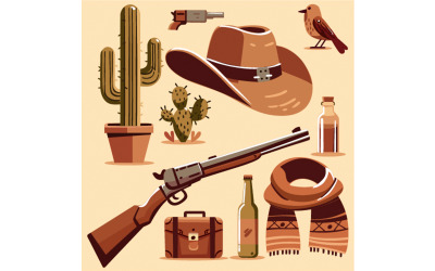 Illustration D&amp;#39;éléments De Jour De Cowboy Dessinés à La Main