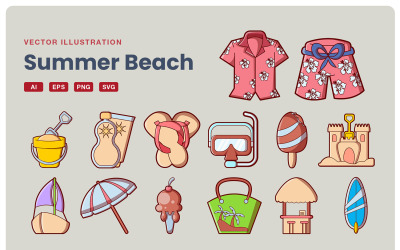 Ensemble d&amp;#39;illustrations de plage d&amp;#39;été