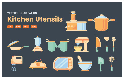 Flat Kitchen Utensils Illustration Set