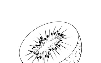 Half kiwi outline with black seeds and textured skin