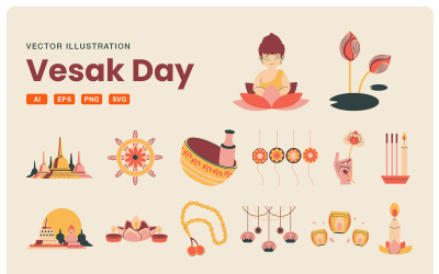 Vesak Günü İllüstrasyon Seti