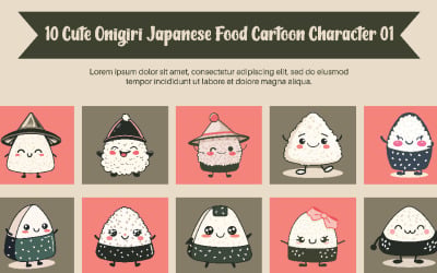 10 Personagem de desenho animado fofo de comida japonesa Onigiri 01