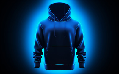 Hanging blank blue hoodie on the neon action_premium blank hoodie with neon