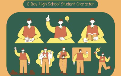 8 Boy High School Student Character
