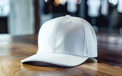 Witte pet op de table_blank pet op table_cap mockup_blank baseballpet