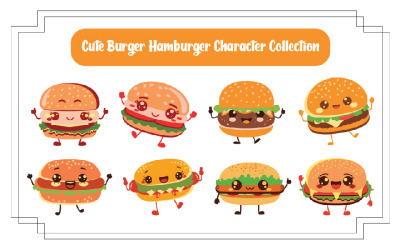 Cute Burger Hamburger Character Set