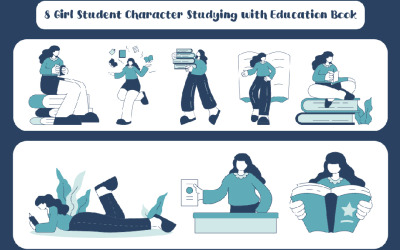 8 Girl Character with Education Book