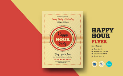 Happy Hour partij flyer sjabloon. Word, Psd en Canva