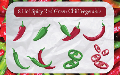 8 Hot Spicy Red Green Chili Vegetable