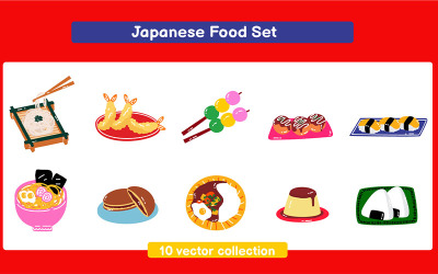 Japon Yemekleri Vektör Seti Koleksiyonu