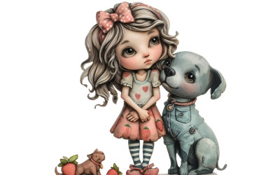 Girl Hugging with Dog 187