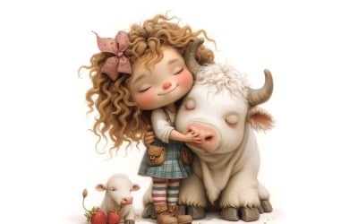 Girl Hugging with Guinea Pigs  159