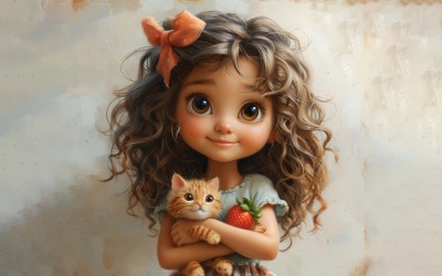 Girl Hugging with Kitty  182