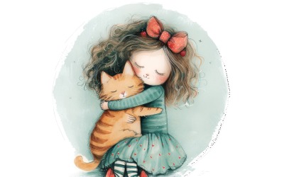Girl Hugging with Kitty  185