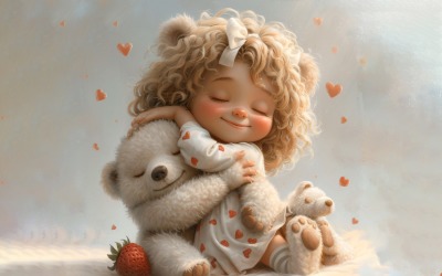Girl Hugging with Teddy bear 128