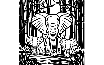Elephant and her baby art silhouette illustration vector