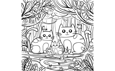 Katt och hennes baby konst siluettillustration