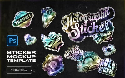 Maqueta de Photoshop de pegatina holográfica