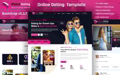 Global Dating - Платформа знакомств и агентство Многоцелевой шаблон веб-сайта на чистом Bootstrap HTML5