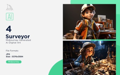 3D Pixar Character Child Boy  Surveyor with relevant environment 4_Set