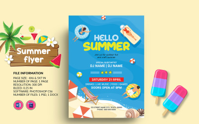 Folleto de fiesta de celebración de verano. Psd y palabra