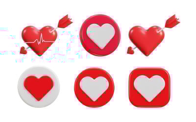 3d Red heart with white pulse line on Love arrow icon