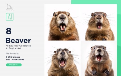 Beaver funny Animal head peeking on white background Set