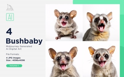 Bushbaby roliga djurhuvud kikar på vit bakgrund Set