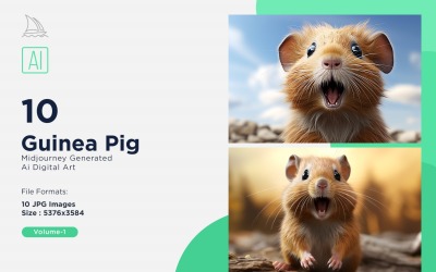 Guinea Pig funny Animal head peeking on white background Set