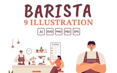 9 Barista che prepara l&amp;#39;illustrazione del caffè