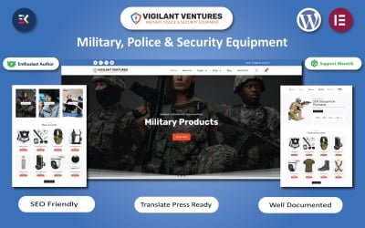 Vigilant Ventures - Askeri, Polis ve Güvenlik Ekipmanları Elementor WooCommerce Şablonu