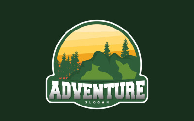 Modello di design minimalista con logo di paesaggio naturale di montagnaV8