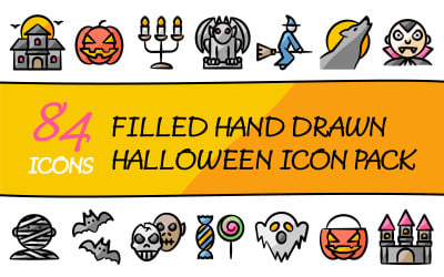 Drawniz - Víceúčelový balíček halloweenských ikon v plněném ručně kresleném stylu