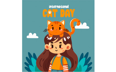 国际爱猫日，以猫女头像插图