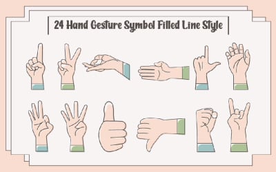 24 Hand Gesture Symbol Filled Line Style