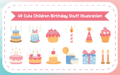 49 Illustrazione vettoriale di cose di compleanno per bambini carini