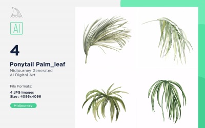 Ponytail Palm leaf Plant Leaves Watercolor 4 Set