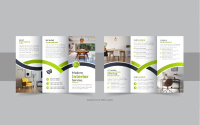 Driebladige brochure voor interieur, driebladige brochuresjabloon voor onroerend goed of meubilair