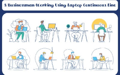 8 empresario trabajando usando una computadora portátil en línea continua